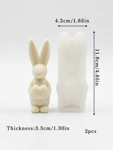 1/2pcs Hug Heart Rabbit Chocolate Silicone Mold, Easter Cake Mold, DIY Standing Rabbit Pudding Silicone Mold, Aromatherapy Candle Plaster Ornament Mold - White - View 8