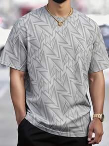 Camiseta de manga corta de cuello redondo estampada para hombre de verano: ligera y transpirable - Gris - Ver 3