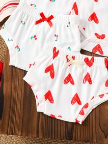 4pcs/Set Cute Soft Print Romper + Shorts Set For Baby Girls, Summer - Multicolor - View 5