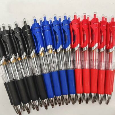 10 chiếc bút bi đầu nhọn có thể thu vào, 0.5mm, màu đen/xanh dương/đỏ
