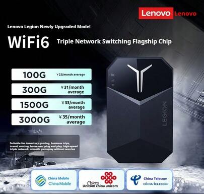  Lenovo Tragbarer WLAN-Router, Tri-Netzwerk-kompatibel, SIM-frei, Automontierbarer 4G-Internetzugangsgerät, 2025 Legion LM60 Tragbarer WLAN-Router, Schwarz