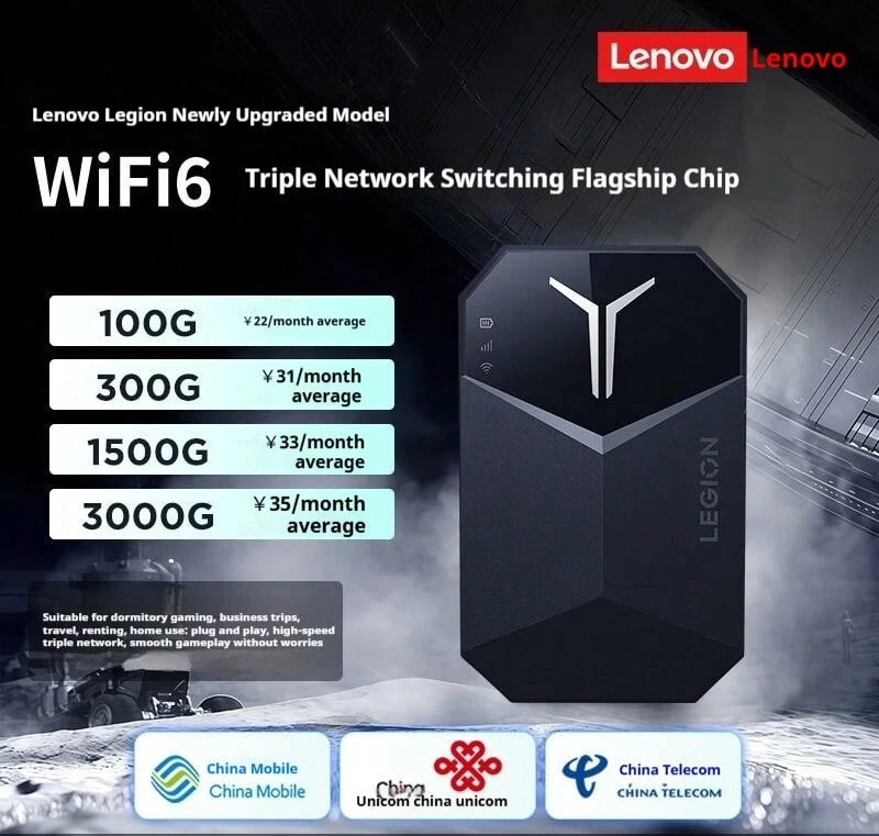 Lenovo Portable WiFi, Tri-Network Compatible, SIM-Free, Car-Mounted 4G Portable Internet Access Device, 2025 Legion LM60 Portable WiFi, Black - Black - View 1