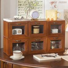 1PC Stackable Solid Wood Desktop Storage Cabinet, Visible Glass Door 2-Drawer Organizer, Space-Saving Tabletop Storage For Desk/Bedroom Vanity/Entryway/Living Room - Perfect For Figurines/Office Supplies/Makeup