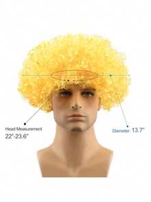 Carnival Party Short, Fluffy African Wig For Both Men And Women. Male Style. Weird Curly Disco Wig. Hippie Wig. Costume. Cosplay (Yellow) - A - View 2