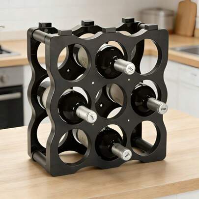 BLOOM STORE - Botellero Apilable para 9 Botellas de Plástico 36*34,5*17 cm|Organizador de Bebidas para Cocina y Nevera|Estante Compacto de Almacenamiento para Agua y Refrescos