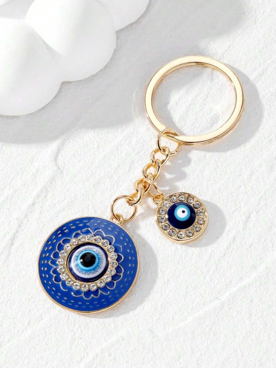 1pc Unisex Turkish Evil Eye Pendant Keychain With Rhinestones, Fashionable & Personalized Accessory - Multicolor - View 1