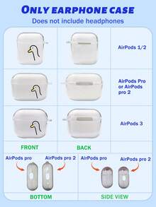 1个鸭子图案透明TPU耳机保护套，带黑色挂钩，兼容苹果1/2、Pro、3、Pro（第二代）、4、Pro 3（仅含耳机保护套，不含耳机） - 無色 - 查看 10
