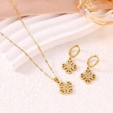 时尚奢华水钻金刚十字架吊坠项链耳环套装，复古新款中国风四叶草 - 彩色 - 查看 4