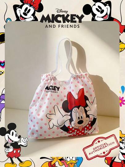  1 pieza Bolsa de caramelos con diseño de Mickey Mouse, bolsa de almuerzo, bolsa de merienda, bolsa de compras de alta capacidad y plegable, bolsa de hombro con cordón, bolsa ligera, con licencia oficial de Disney, verificable, perfecta para adolescentes/niñas/niños, ideal para uso diario y vuelta al colegio