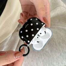 Minimalist Black Polka + Hanging Ring Earphone Compatible With AirPods4/AirPodsPro3/AirPodsPro2/AirPods2, Minimalist & Fashionable Earphone Women, Earphone/Cover - màu đen - Xem 3