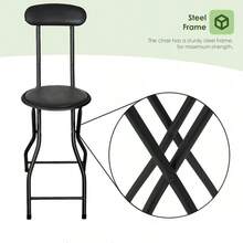 Black Folding Bar Stool Padded High Back Chair Stools For Breakfast Bars Kitchens Foldable Seat Non Slip Feet Durable Frame Lightweight Easy To Fold Ready To Use - 1 - View 6