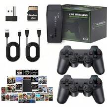 M8 复古游戏机，4K 分辨率，内置 20,000+ 款经典游戏，支持 PS1、MD、SFC、FC、GBA、GBC、GB、MAME 模拟器，配备 2 个无线手柄，64GB 存储空间，便携式童年游戏设备，Dendy 品牌，适用于电视，儿童礼物，黑色 - 黑色 - 查看 3