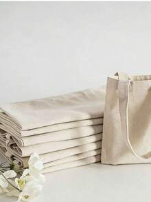 10pcs/Set Women Simple Canvas Tote Bag, Open-Top Canvas Shoulder Bag, Handbag, Simple Schoolbag For Elementary, High School, College Students, File Folder, Travel Bag