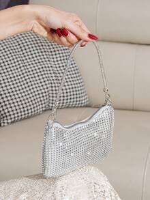 Bolso de mano con decoración de strass, bolso elegante para asistir a bailes, fiestas y eventos - Plateado - Ver 6