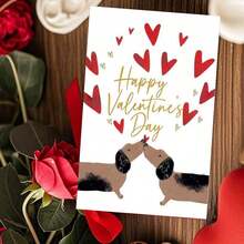 1pc Cute Dachshund Couple Valentine's Day Greeting Card, Sweet Puppy Kissing Heart Card, Gift For Couples, Lovers And Dog Lovers