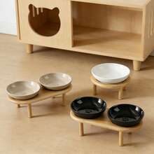 1pc Ceramic Cat/Dog Bowl With Raised Stand, Large Capacity Anti-Spill Pet Feeding Bowl