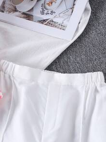 2pcs Youth Vest Top + White Pants Set, Spring/Summer - Red and White - View 7