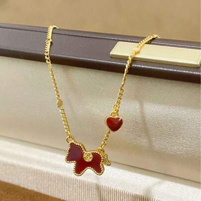 1 pieza Colgante de collar con diseño de caballo del zodiaco, accesorio de cadena de clavícula con corazón rojo para mujer, regalo adorable de Año Nuevo, regalo del Día de San Valentín