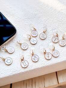 1pc Zodiac Sign Phone Dust Plug - Fashionable Beige & Gold Horoscope Charm, Perfect Birthday/Gift For Type-C Ports - Multicolor - View 2