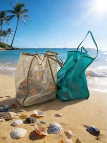 Große faltbare Strandtasche für Damen - atmungsaktive Mesh-Nylon-Tragetasche, tragbare Schultertasche, leichte Strandtasche, multifunktionale Handtasche für Pendeln, Einkaufen, Fitness, Schwimmen, Reisen, Geschäft, Sommer, Urlaub, Alltag - in verschiedenen Farben erhältlich (mit Handgriff oder Schultergurt) - Verschiedenfarbig - Übersicht 3