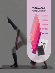 Bộ 5 dây kháng lực, dây tập luyện kèm hướng dẫn sử dụng và túi đựng, bộ 7 dây tập thể dục dùng cho tập luyện, tăng cường sức mạnh, giãn cơ, dụng cụ tập gym tại nhà, phù hợp cho Pilates, Yoga, vật lý trị liệu, tập chân, mông, tay cho cả nam và nữ. - Nhiều màu - Xem 8