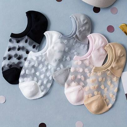 5 双薄款波点丝袜，船袜，隐形袜，舒适透气的女士春夏袜。