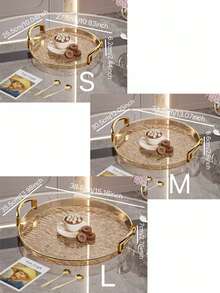 1pc PET Wavy Design Serving Tray, Round Shaped Platter, For Kitchen, Dining Table, Ramadan - الذهبي - مشاهدة 2