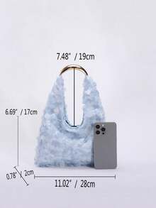 1 chiếc túi xách tay hình trăng khuyết bất đối xứng đính sequin màu xanh dương chất lượng cao, quai kim loại, thích hợp để phối cùng váy công sở, đi làm hàng ngày, đi mua sắm, hẹn hò, uống trà chiều. - Màu xanh nhạt - Xem 2