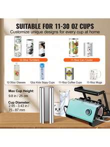 Mug Heat Press, 11-30oz Tumbler Heat Press Machine, Sublimation Transfer Straight Skinny Tumblers, Cup Heat Press With Heat-Resist Gloves & Tape, DIY Ceramic Mugs Cups Glasses, As Gift - 綠色 - 查看 2