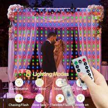 8 功能遥控 USB 供电 LED 窗帘灯，装饰仙女灯串，适用于花园、生日、派对、露营、斋月、墙面背景、室内、室外、情人节、婚礼等场合。 - USB窗簾燈串 - 查看 12