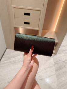 1件歐美時尚金屬裝飾迷你方盒手拿包，高端亮面金屬條女款手提包，優雅奢華晚宴包，適合正式禮服，PU皮革派對包/浪漫婚禮手拿包/舞會包/雞尾酒會包，適用於學校舞會，附金屬鍊條 - 黑色 - 查看 7