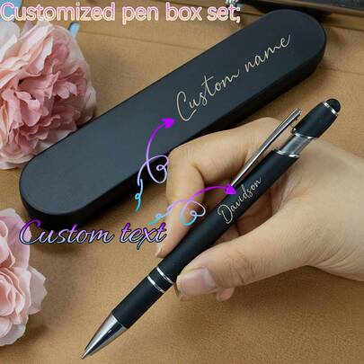 Customized Text LOGO Personalized Touch Screen Ballpoint Pen Gift Set - The Pen And Gift Box Can Be Customized With The Text You Want, Personalized Luxury Soft Touch Exquisite Custom Pen Rubber Touch Screen Capacitive Ballpoint Pen Push-Button Pen Aluminum Barrel Ballpoint Pen, Back-To-School Gifts, Office & Study Supplies, Christmas Gifts, Wedding/Holiday Party Gifts, Groomsman Gifts, Gifts For Men/Women/Dad, Birthday Gifts, Engagement Groomsman Gifts