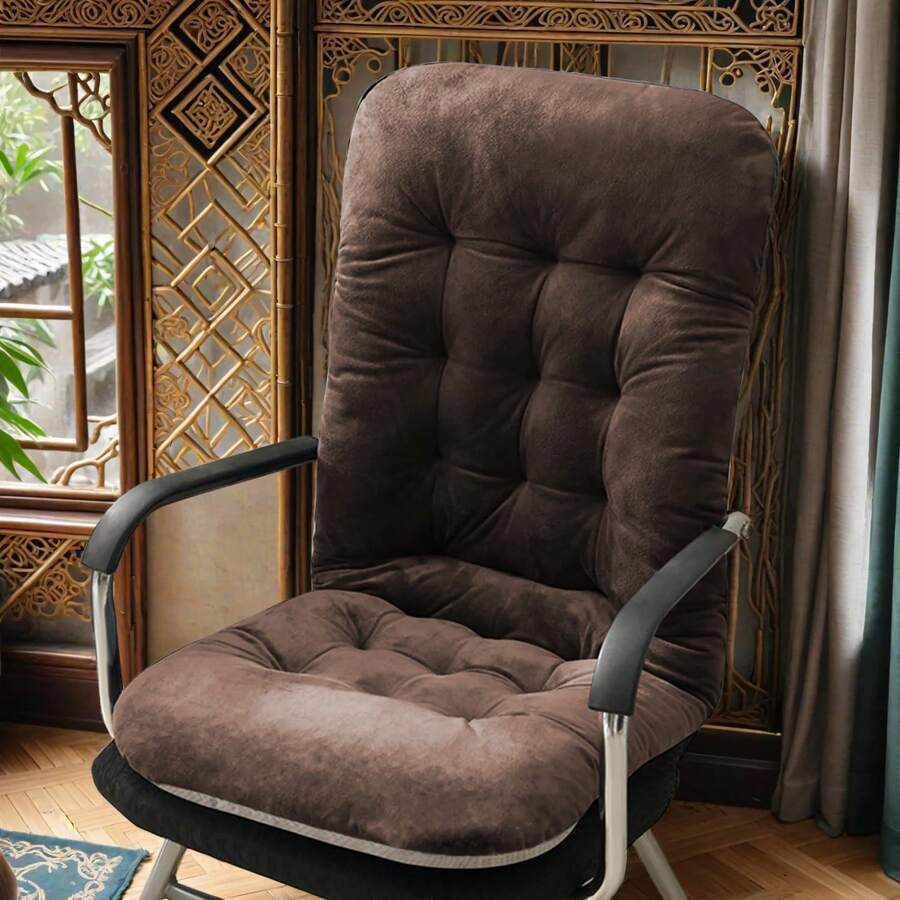 Non-Slip Desk Chair Cushion Rocking Office Chair Pad With Ties Soft Seat Cushion With High Back Support For Dorm Floor Car Office Patio - 巧克力棕 - 查看 1