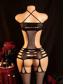 1 性感内衣连体裤，女士镂空渔网连体裤，丝袜连体裤，适合夜店、夜生活、约会、演出、新婚之夜的连体裤 – 性感丝袜和紧身裤内衣 - 黑色 - 查看 3