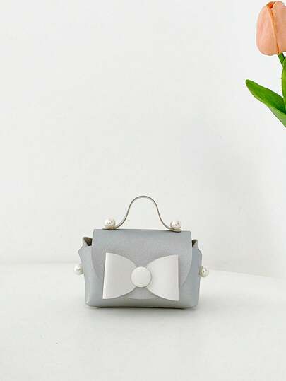 Candy Girl Mini Handbag, Coin Purse, Pearl Decor Clutch Bag With Bow, Cute
