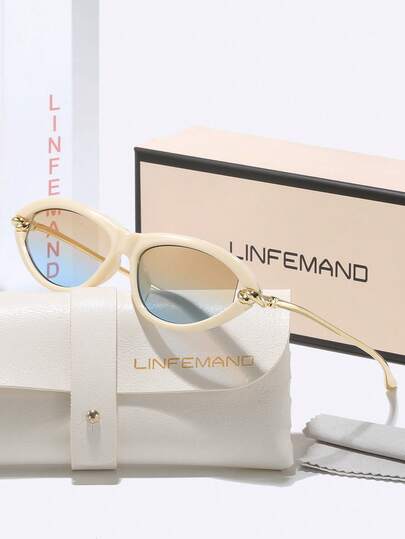  LINFEMAND Classic Oval Frame Decorative Fashionable Glasses | Gold-Plated Accessories + Gradient Lenses, Retro Soft Style Fashionable And Chic, Suitable For Daily Wear, Vacation Styling, High-Value Accessory, Holiday Gift