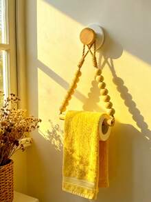 1/2pcs Wall Mounted Toilet Paper Holder, Bathroom Towel Rack, Creative No-Drill Bathroom Storage Organizer, Handwoven Wooden Bead Towel Rack, Retro Toilet Paper Holder (Suitable For Rental Apartments), Home Decor - Multicolor - View 3