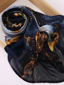 Dreammy Collection 女士大理石纹理透气柔软数码印花穆斯林头巾（不对称印花）