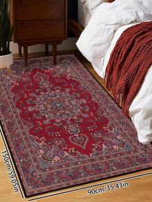 1pc Vintage Distressed Style Rug, Red Bohemian Moroccan Polyester Fiber Comfortable, Rectangular Easy Care Washable Area Carpet For Living Room, Hallway, Bedside, Home Decor - Multicolor - View 27