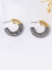 水钻耳环，简约优雅闪亮耳环，圆形合金水钻首饰，女士首饰，夸张圆形设计，独特百搭耳环 - 彩色 - 查看 4