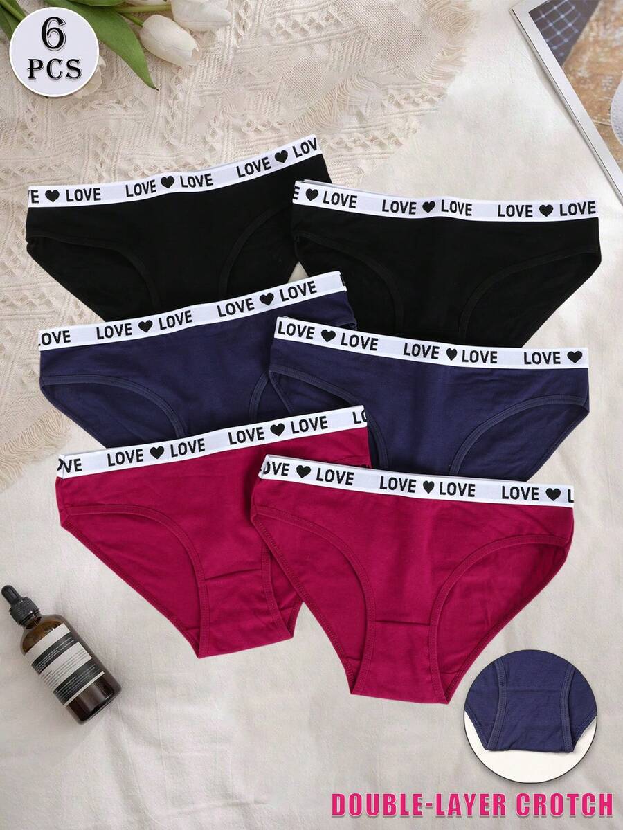 6件套女士低腰内裤套装，包括字母腰带内裤、舒适内裤、性感无痕内裤、纯色内裤和黑色短裤，适合万圣节和秋季穿着。
