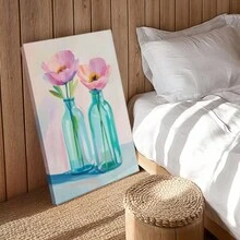 1pc Valentine Wall Art, Token Of Love, A Pink Wooden Framed Wall Art, Wrapped Canvas Vintage Prints Poster, Vases, Pink Flower, Purple Flower, Home Living Room Bedroom Ofice Wall Decor, Birthday Party Decor, Hanging Hardware Included - Wrapped Framed Canvas, Vertical - Lienzo enmarcado - Ver 8
