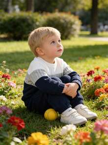 Back To School Baby Boys Clothes 2pcs Set, Casual Colorblock Round Neck Top Paired With Black Pants, Autumn - Light Grey - View 4