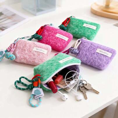 1pc Candy Color Storage Pouch, Size 5.31*3.54in, Large Opening Handheld Design, Portable, Suitable For School Student Desk Stationery, Office Ladies Lipstick, Earphones, Keys And Other Small Items Storage