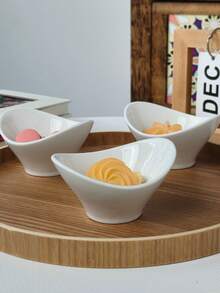 4pcs Pure White Ceramic Appetizer Plates, Dipping Bowls, Snack Serving Trays, Side Dish Plates For Guests, Suitable For Patio, Ramadan, Kitchen, Tableware, Bowls