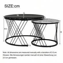2-Piece Nesting Coffee Tables, Round Marble Pattern Top With Gold Frame, Space Saving Side Table Set For Living Room & Bedroom, White & Black - White+Black - View 5