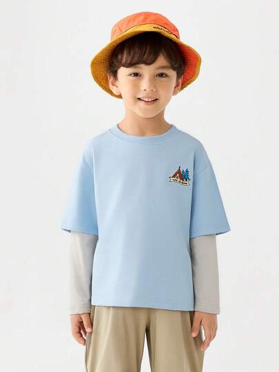 mini bala 男童叠穿长袖T恤，透气速干，户外风格，春季款