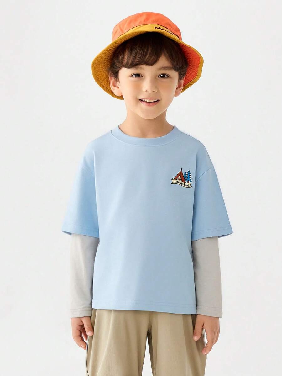 mini bala 男童叠穿长袖T恤，透气速干，户外风格，春季款