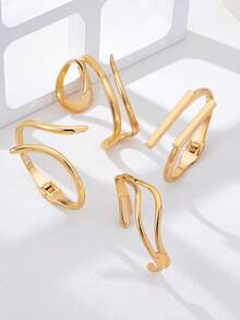 4pcs/Set Geometric Metal Bangle Bracelet Set, Designed For Women, Suitable For Daily Commute And Multiple Occasions, Stackable Jewelry Accessory - Yellow Gold - View 4