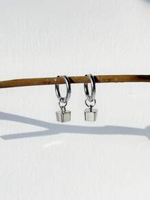 1 Pair Punk Chic Geometric Silver Bucket Circle Earrings For Men, Suitable For Daily Commute, Festivals, Party, Fashion Outfit